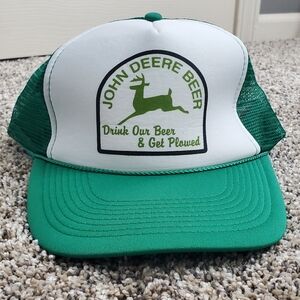 John Deere Beer Novelty Trucker‎ Baseball Cap Hat Adjustable Size OS in Green